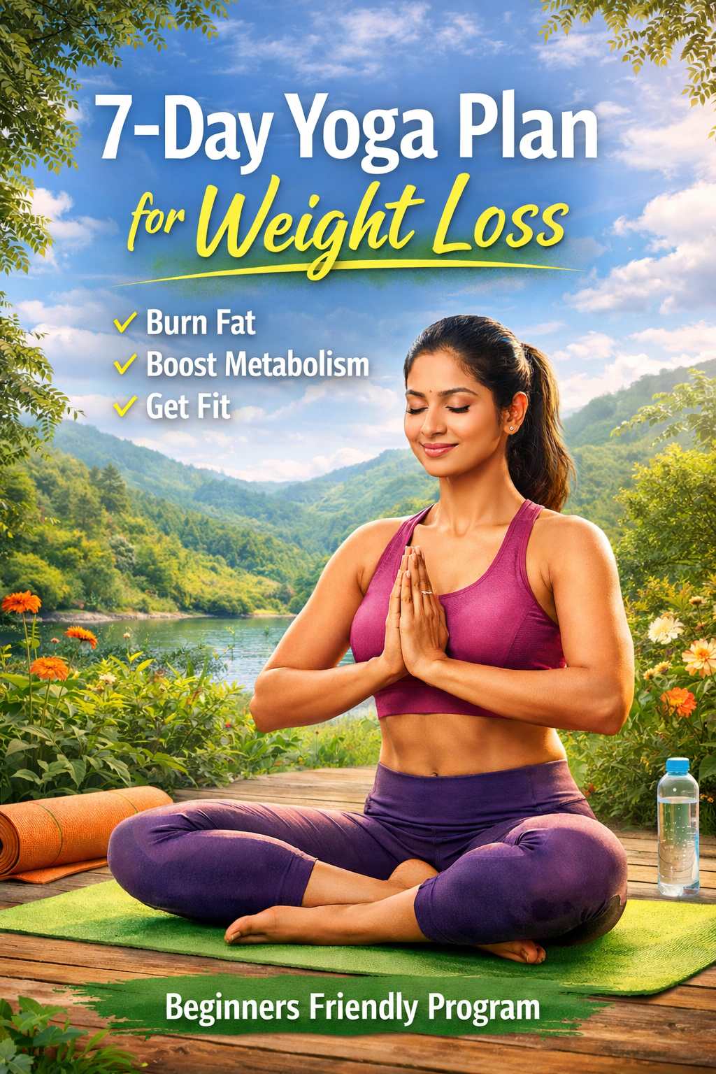 7-day yoga plan for weight loss with woman meditating in nature